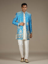 Blue mens regal bandhani indo western jacket set