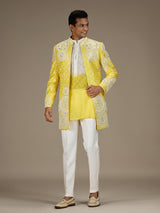Yellow mens heritage indo western jacket ensemble
