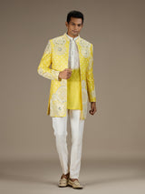 Yellow mens heritage indo western jacket ensemble