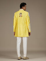 Yellow mens heritage indo western jacket ensemble