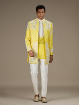 Yellow mens heritage indo western jacket ensemble