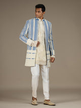 Blue mens designer denim indo western jacket set