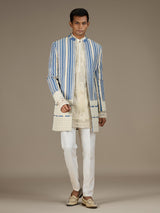 Blue mens designer denim indo western jacket set