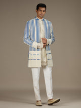 Blue mens designer denim indo western jacket set