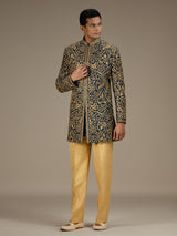 Blue mens heritage raw silk indo western set