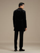Black mens royal velvet indo western jacket set