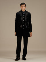 Black mens royal velvet indo western jacket set