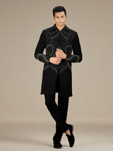Black mens sleek luxury indo western bandhgala set