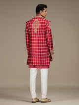 Red mens royal bandhani indo western jacket set