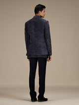 Blue mens contemporary velvet indo western jacket set