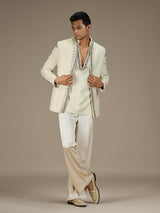 Beige mens premium short indo western jacket set