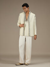 Beige mens premium short indo western jacket set