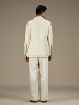 Beige mens premium short indo western jacket set