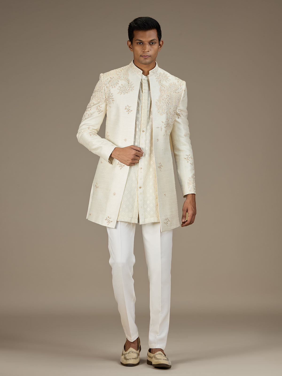 Ivory mens classic achkan style indo western set