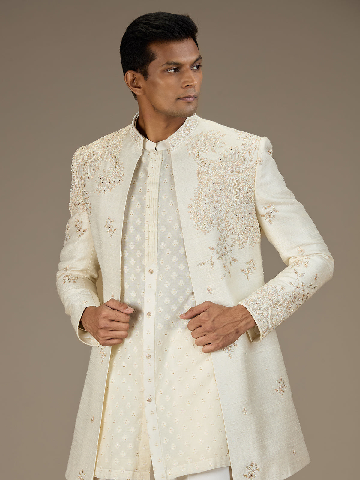 Ivory mens classic achkan style indo western set