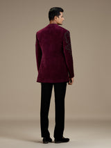 Maroon mens statement velvet indo western jacket