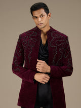 Maroon mens statement velvet indo western jacket