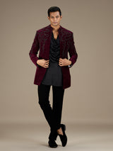 Maroon mens statement velvet indo western jacket