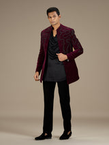 Maroon mens statement velvet indo western jacket
