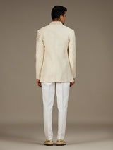 Beige mens artisanal indo western jacket set