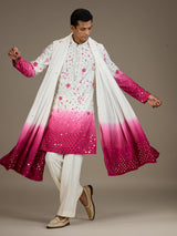 White pink mens artisanal silk kurta suit with dupatta