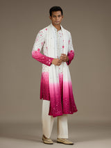 White pink mens artisanal silk kurta suit with dupatta
