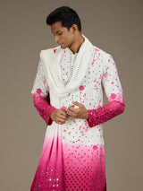 White pink mens artisanal silk kurta suit with dupatta