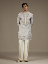 Grey mens opulent tissue kurta suit with pant