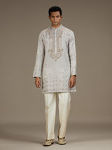 Grey mens opulent tissue kurta suit with pant