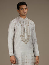 Grey mens opulent tissue kurta suit with pant