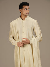 Cream mens heritage embroidered kurta suit with dupatta