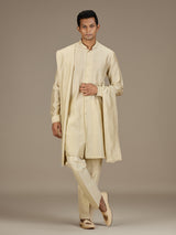 Cream mens heritage embroidered kurta suit with dupatta