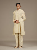 Cream mens heritage embroidered kurta suit with dupatta