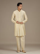Cream mens heritage embroidered kurta suit with dupatta