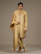 Gold mens regal embroidered kurta suit with dupatta