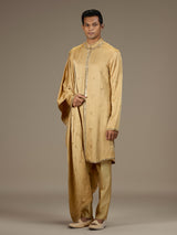 Gold mens regal embroidered kurta suit with dupatta