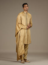 Gold mens regal embroidered kurta suit with dupatta