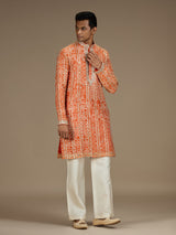 Orange mens regal bandhani embroidered kurta pyjama