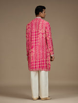 Pink mens royal bandhani embroidered kurta pyjama
