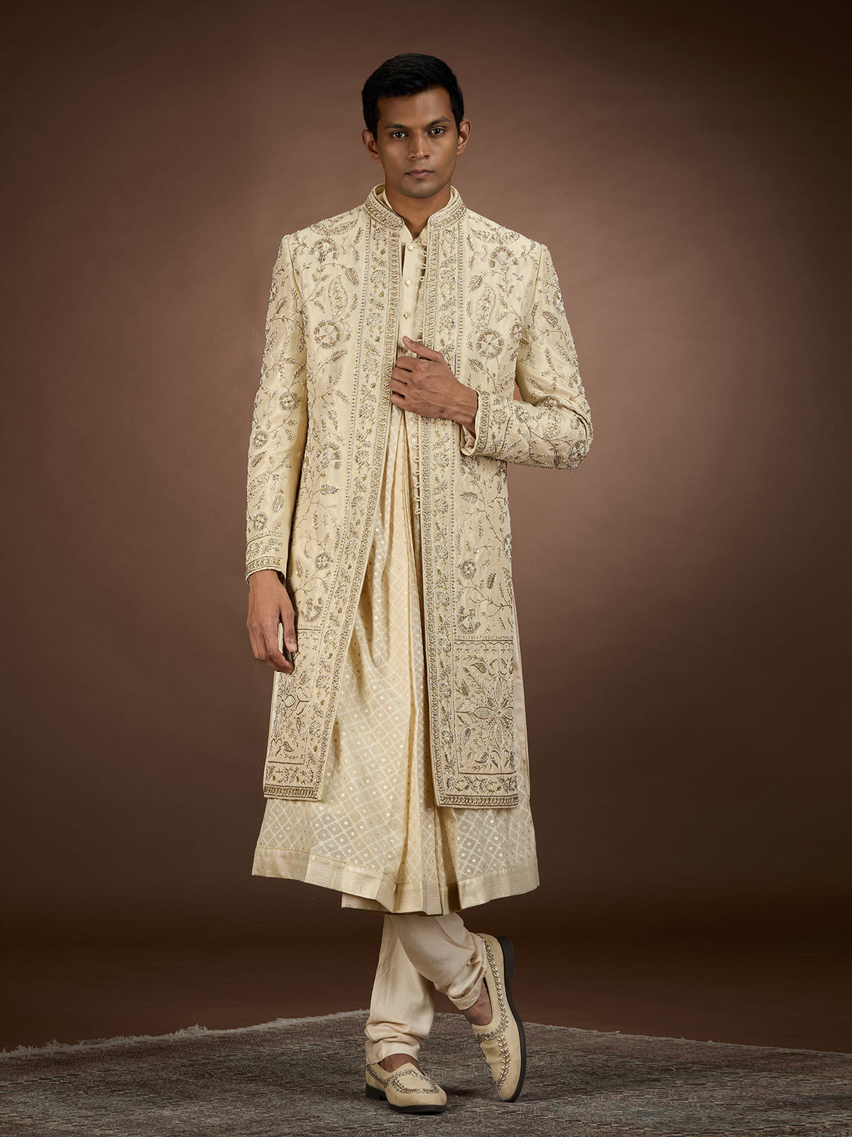 Beige mens distinguished designer sherwani