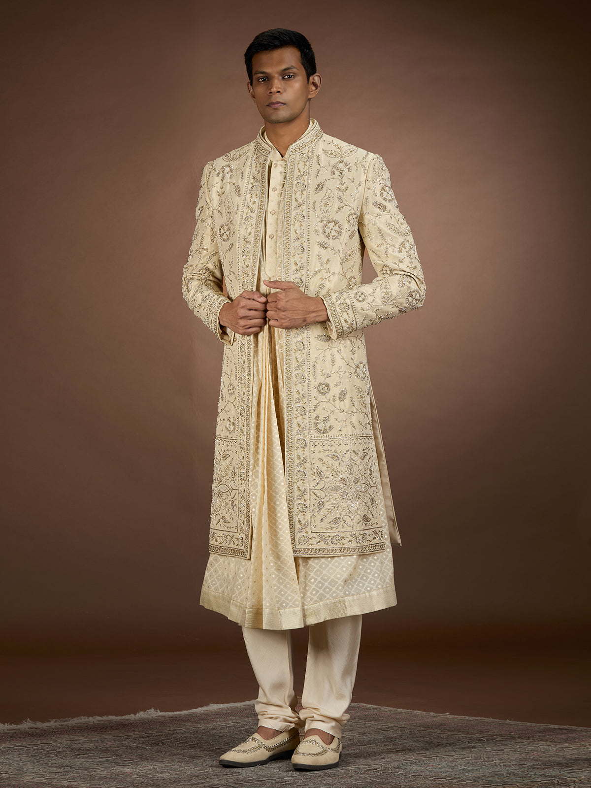 Beige mens distinguished designer sherwani