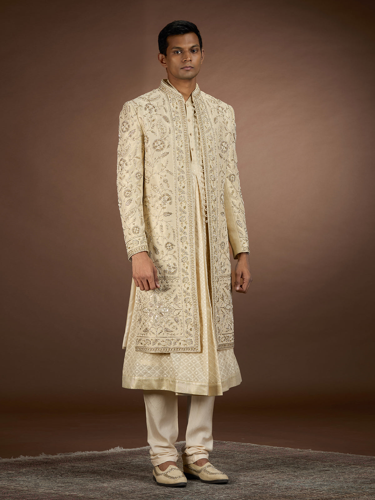 Beige mens distinguished designer sherwani