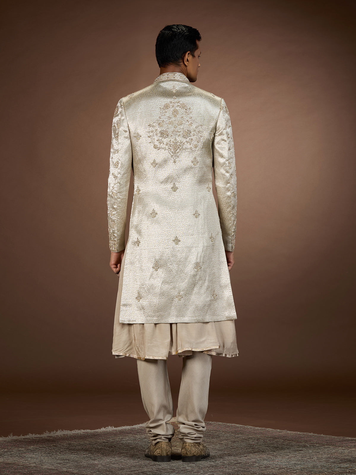 Gold mens opulent tissue brocade sherwani