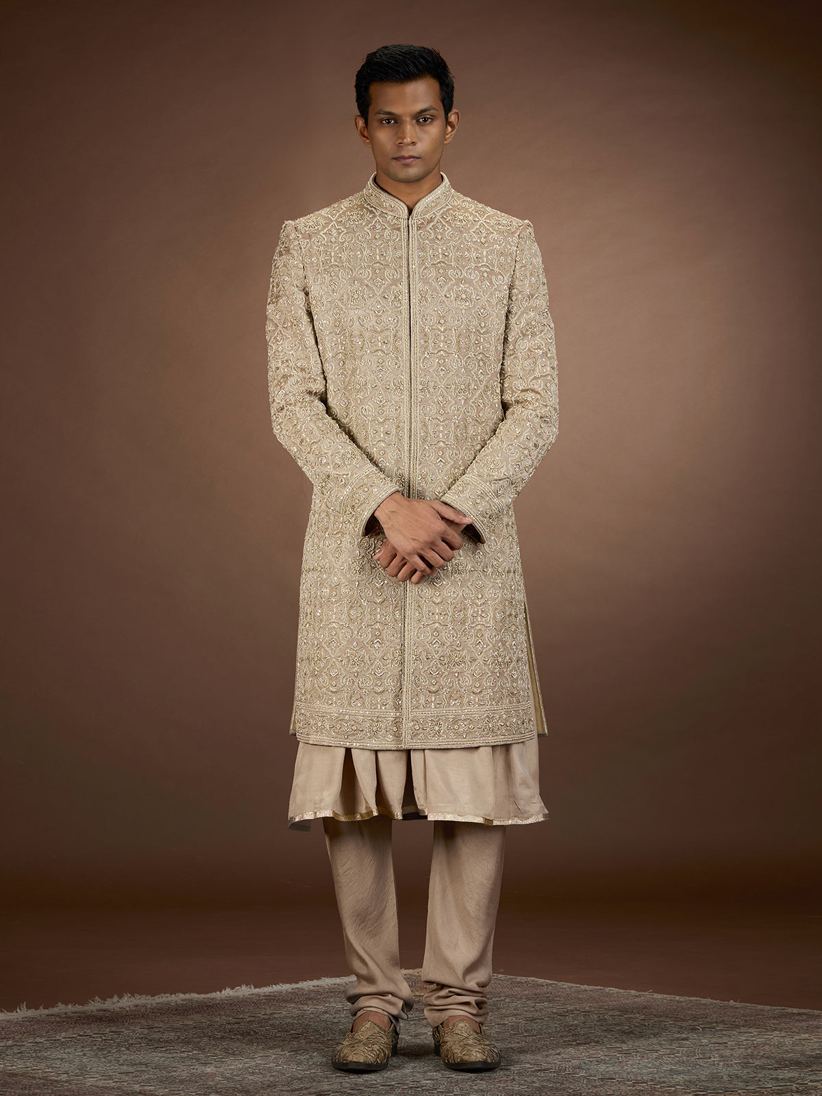 Gold mens royal botanical sherwani