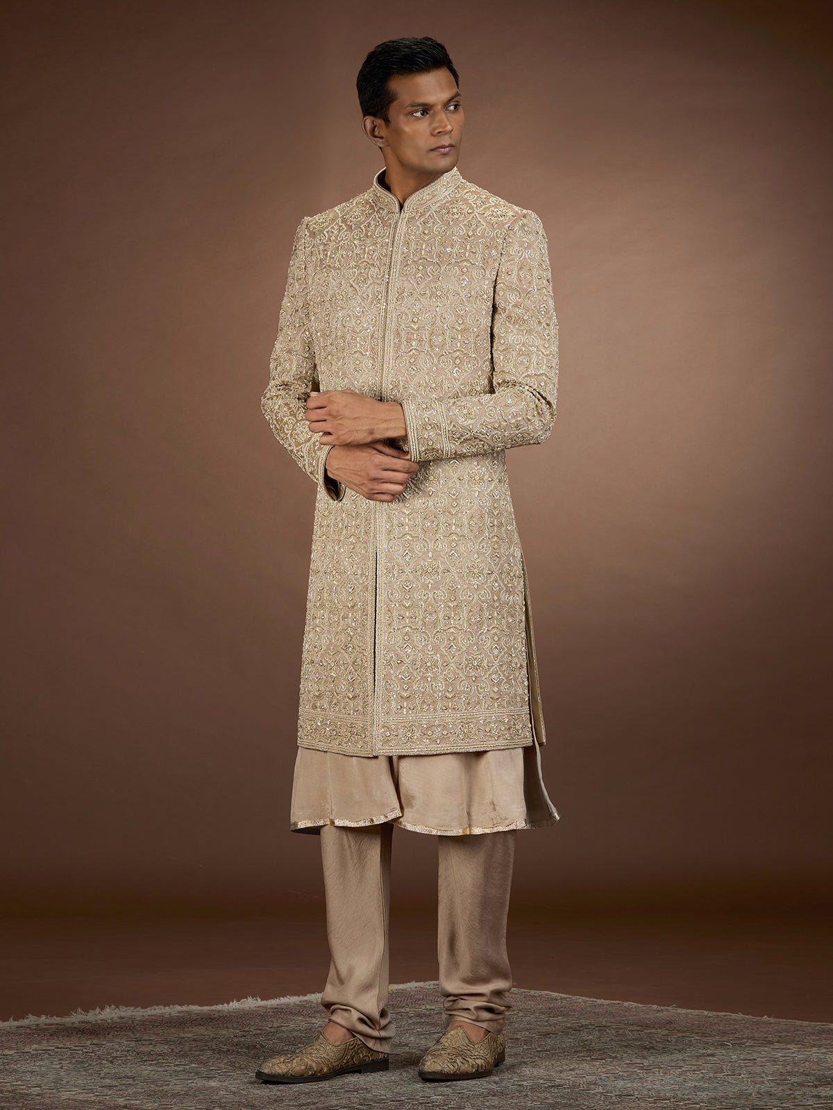 Gold mens royal botanical sherwani