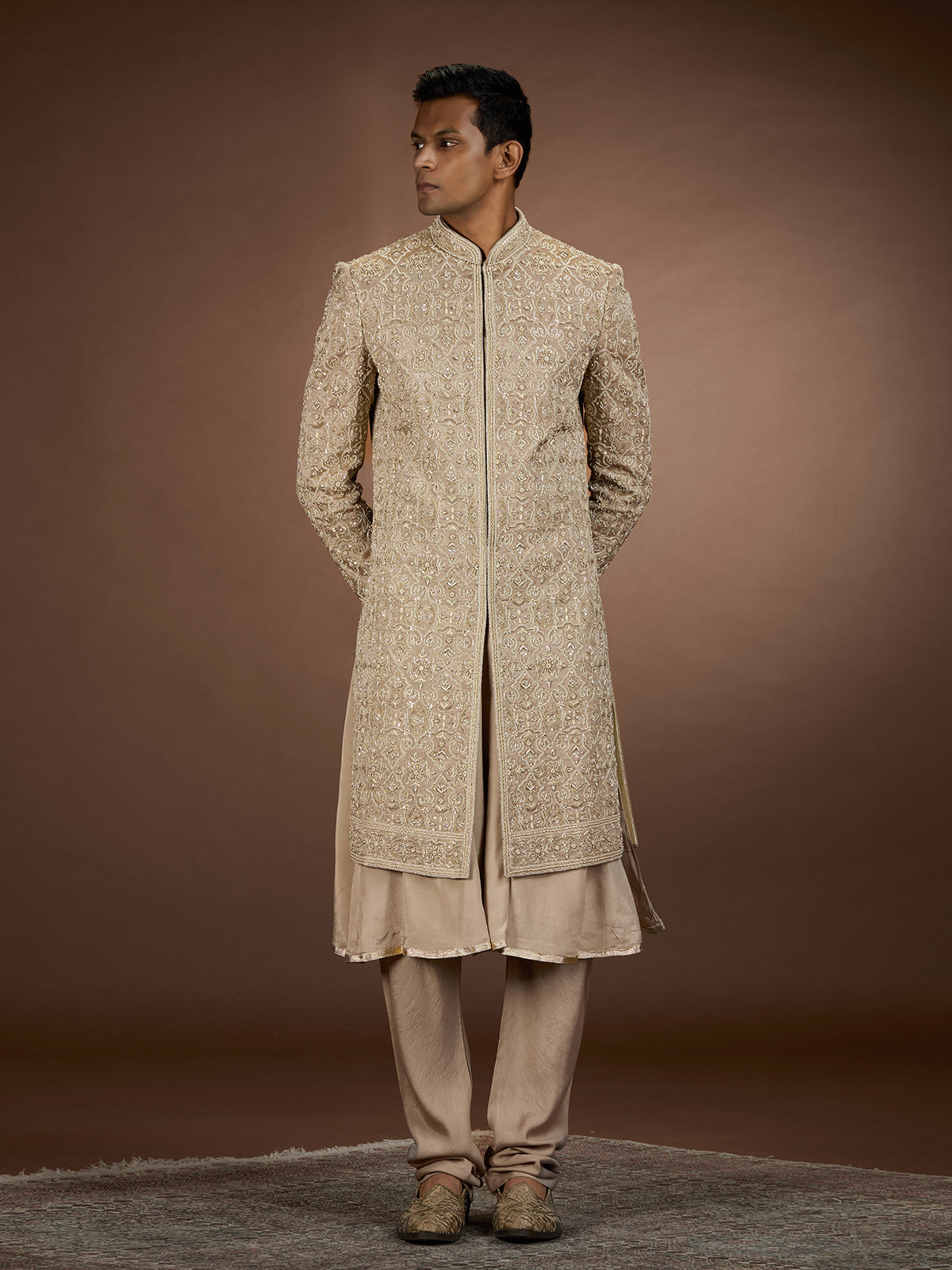 Gold mens royal botanical sherwani