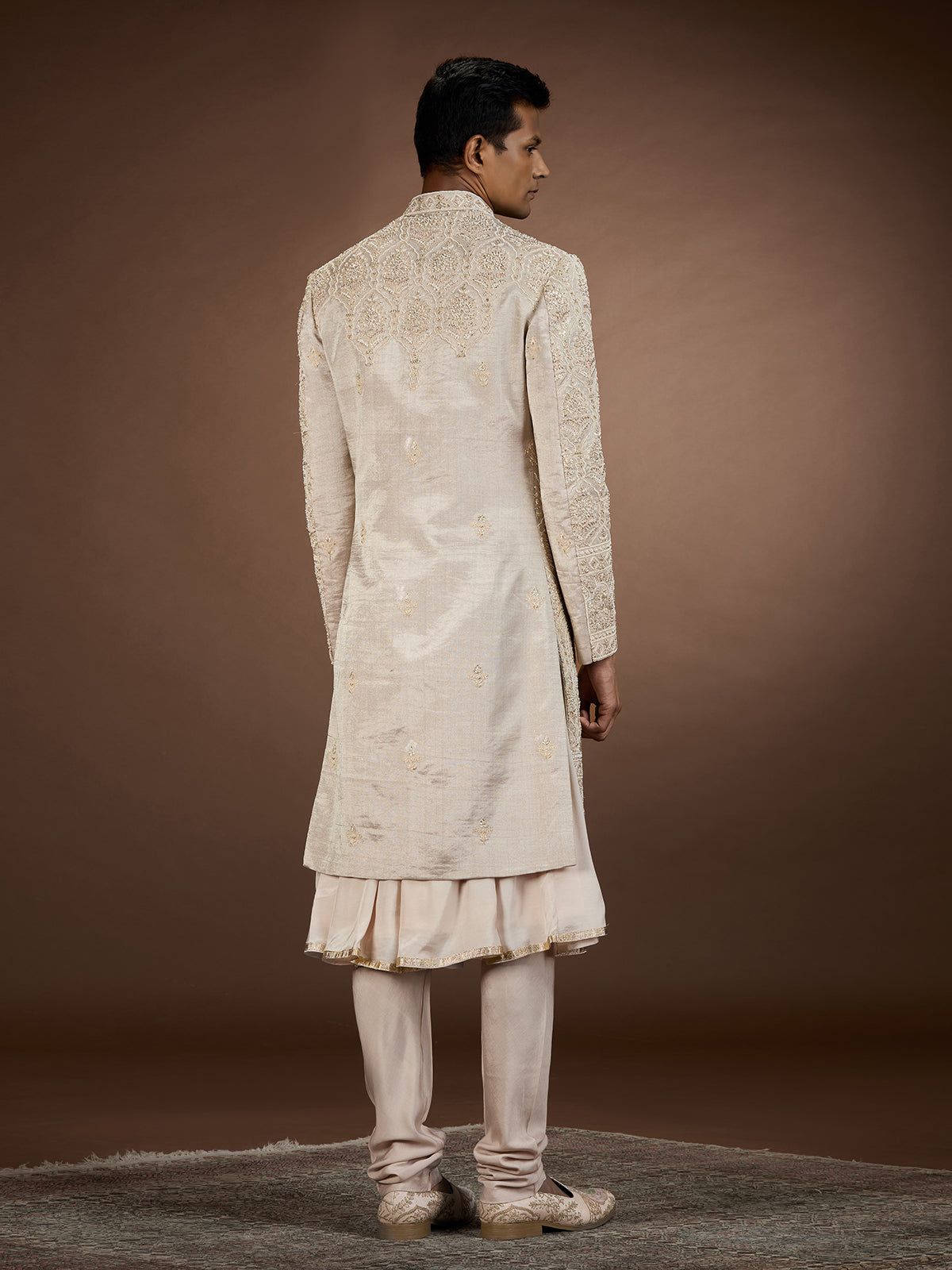 Rose gold mens regal embroidered sherwani