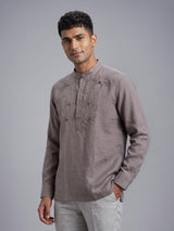 Light brown linen embroidered men festive kurta