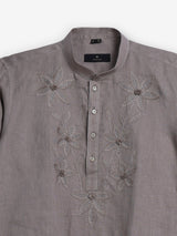 Light brown linen embroidered men festive kurta