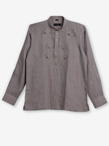 Light brown linen embroidered men festive kurta